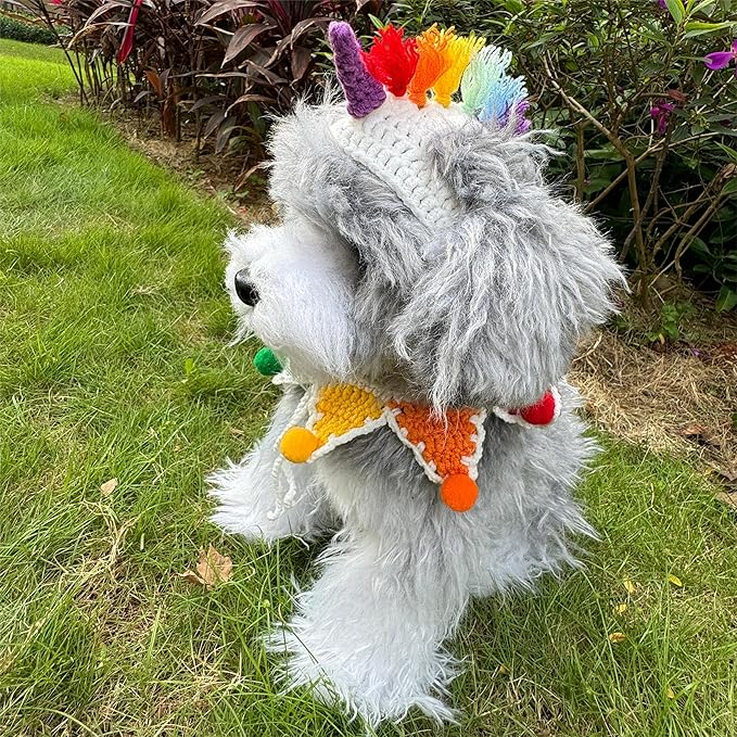Cat Costume,Unicorn Handmade Knitted Dog Costume,Rainbow Dog Outfit,Cat Birthday Clothes(Rainbow2)