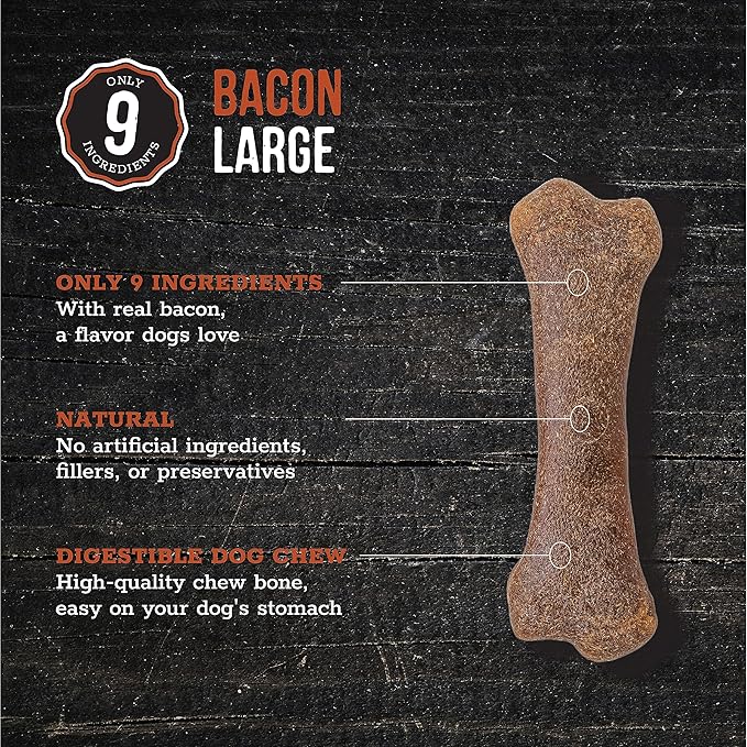 Wholesome Pride Natural & Healthy Dog Chews 2Pk for Large Dogs, Bacon Flavor, Made in The USA