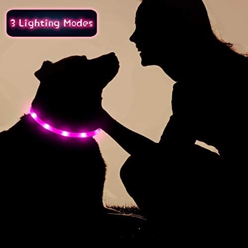 Weewooday 3 Pcs Dog Collar LED USB Rechargeable Lights Dog Necklace Collars Doggy Lights for Night Walking Adjustable Safety Lamp Pet Collars for Large Medium Small Puppy Pet(3 Colors,Natural Style)
