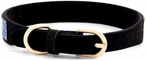Rhinestone Dog Collar, Cute Dazzling Sparkling Soft Suede Leather Dog Cat Rhinestone Collar Crystal Diamond Pet Dog Puppy Collar (S, Black-3)