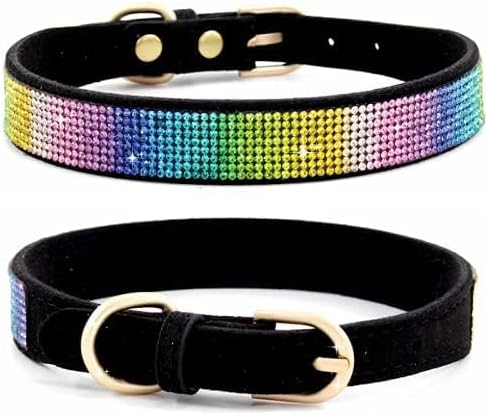 Rhinestone Dog Collar, Cute Dazzling Sparkling Soft Suede Leather Dog Cat Rhinestone Collar Crystal Diamond Pet Dog Puppy Collar (S, Black-3)