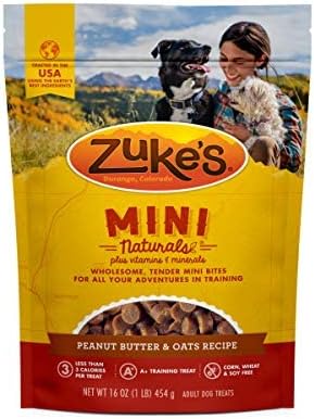 Zuke's Mini Naturals Dog Training Treats, Soft Mini Dog Treats with Vitamins & Minerals, Made for All Breed Peanut Butter, 16 Ounce (Pack of 2)