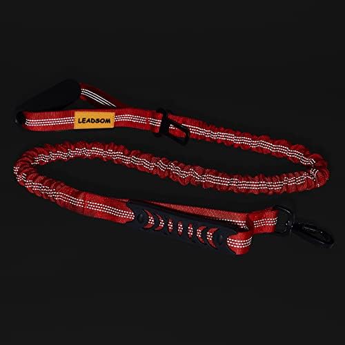 6FT Highly Reflective Heavy Duty Elastic Bungee Medium and Large Dog Leash Shock Absorbing with Comfortable Padded Handle and Traffic Handle Suitable for Training Red