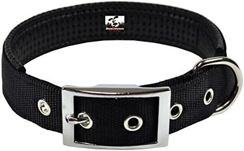 Downtown Pet Supply Deluxe Dog Collar - Padded Adjustable Dog Collar with Metal Buckle & D-Ring - Machine Washable & Water Resistant Thick Dog Collar - Black - L - Large Dog Collar