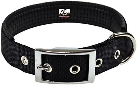 Downtown Pet Supply Deluxe Dog Collar - Padded Adjustable Dog Collar with Metal Buckle & D-Ring - Machine Washable & Water Resistant Thick Dog Collar - Black - L - Large Dog Collar