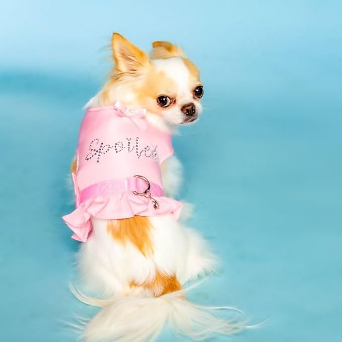 Dolly Doggy Parton Dog Harnesses and Leash/Collar Set Collection, Pink Spoiled Harness with Flounce, X-Small
