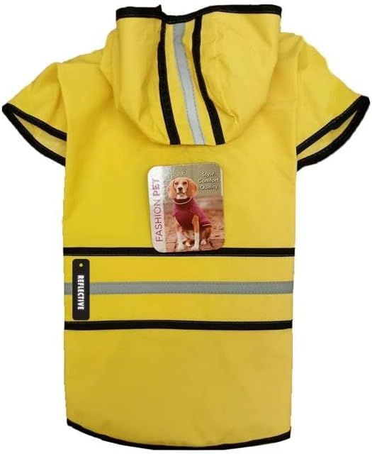 SPOT Rainy Days Slicker - Yellow Dog Rain Jacket With Hood, Reflective Strip for Safety, Leash Hole & Adjustable Velcro Belly Strap, 100% Polyester Water Resistant Pet Raincoat - Large, 17in Long