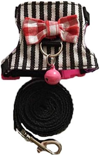 Litewoo Hamster Vest Harness and Leash Set Outdoor Walking Cute Bow-knot and Clear Bell Decor Chest Strap Harness for Rabbit Guinea Pig Chinchilla Ferret Squirrel Marten Kitten (MEDIUM,Black Stripe)