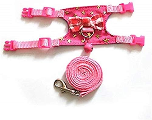 Small Animal Collar Leash Harness with Cute Bows and Bells Comfortable Durable Adjustable Suitable for Rabbit Guinea Pig Chinchilla Ferret Kitten Hamster Squirrel (Small,Pink Star)