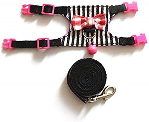 Litewoo Hamster Vest Harness and Leash Set Outdoor Walking Cute Bow-knot and Clear Bell Decor Chest Strap Harness for Rabbit Guinea Pig Chinchilla Ferret Squirrel Marten Kitten (MEDIUM,Black Stripe)