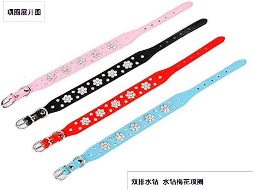Cute Flower Rhinestone Dog Collar, Bling Collar PU Leather, Adjustable Sizes S, M, L (Yellow)