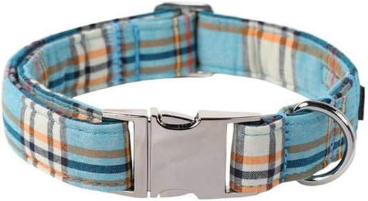 Lionet Paws Boy Dog Collar, Comfortable Adjustable Cute Blue Plaid Collar with Metal Buckle for Male Puppies and Cats, XS, Neck 8-12 inches