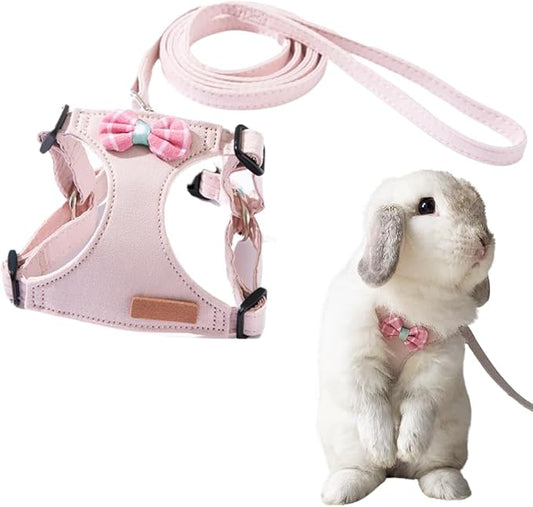 Rabbit Harness and Leash - Adjustable Bunny Harness Escape Proof for Walking Runnig Hiking Camping Outdoor - Cute Small Animal Harness Leash Set (Medium,Pink)