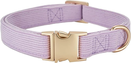 Soft Dog Collar with Metal Buckle Adjustable Durable Comfort Cotton Corduroy Collars for Large Medium Small Dogs Velvet Dog Collars, Lilac