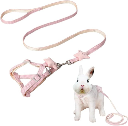 Adjustable Rabbit Harness Leash Bunny Harness for Pet Walk Running Jogging Leash Harness for Bunny Cat Puppy Kitten Ferret and Other Small Pet (Pink,Small)