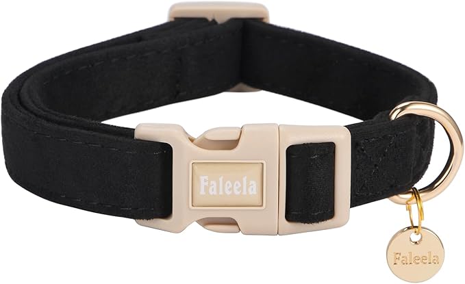 Faleela Dog Collar - Cute & Comfy Cotton Pet Collar, Adjustable Lightweight Design with Quick-Release Buckle, for Small, Medium & Large Dogs - Multiple Styles Available (X-Small, Black)