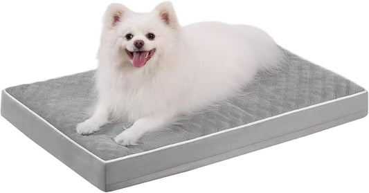 KSIIA Orthopedic Dog Bed Medium Size Dog with Removable Machine Washable Cover Waterproof Crate Pad with Egg Crate Foam and Non-Slip Bottom, 29x18 Inch, Light Gray