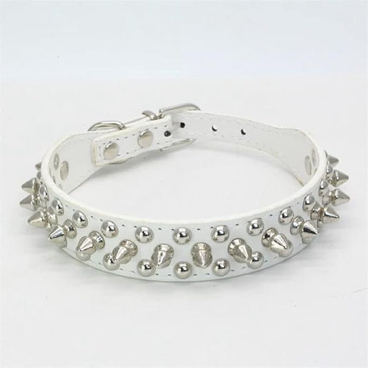Spiked Dog Collar, Mushrooms Rivet Spike Anti-Bite Studded Protective Pet Neck Pu Leather Puppy Collars for XXS XS Small Medium Large Boy Dogs Male Cats Goat, White M