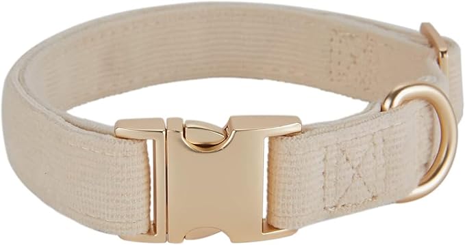 Soft Dog Collar with Metal Buckle Adjustable Durable Comfort Cotton Corduroy Collars for Large Medium Small Dogs Velvet Dog Collars, White