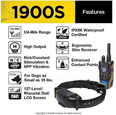 Dogtra 1900S Rechargeable Dog Training Collar - 3/4 Mile Range - Waterproof - Adjustable Levels for Dogs