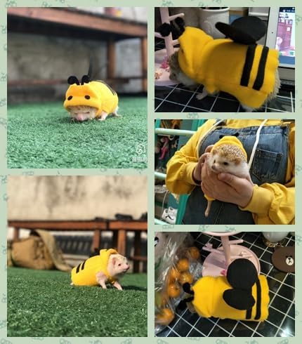 Hedgehog Costume Bee Clothes for Hedgehogs Small Animal Apparel Polar Fleece Handmade Hedgehog Hoodie Dress Up Accessories Outfit for Cosplay Halloween Christmas Party Pet Supplies (L(500-600g))