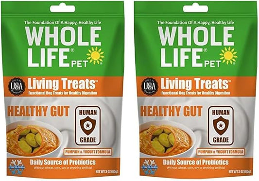 Whole Life Pet Human Grade Probiotic Dog Treats - Pumpkin & Yogurt – Easy Digestion, Firmer Stool, Sensitive Stomachs - Made in The USA (Pack of 2)