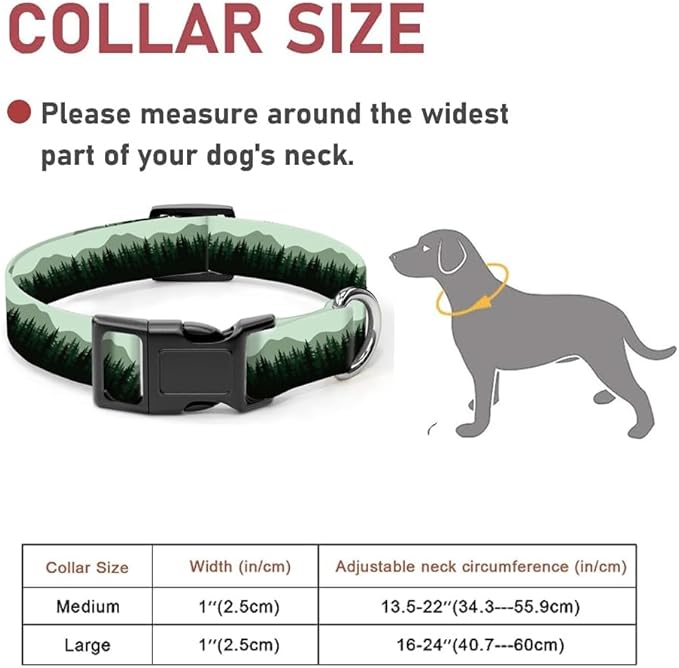Dog Collar, Cute Dog Collar for Small Medium Large Dogs, Personalized Adjustable Soft Pet Collars with Quick Release Buckle for Walking Running, Black Mountain