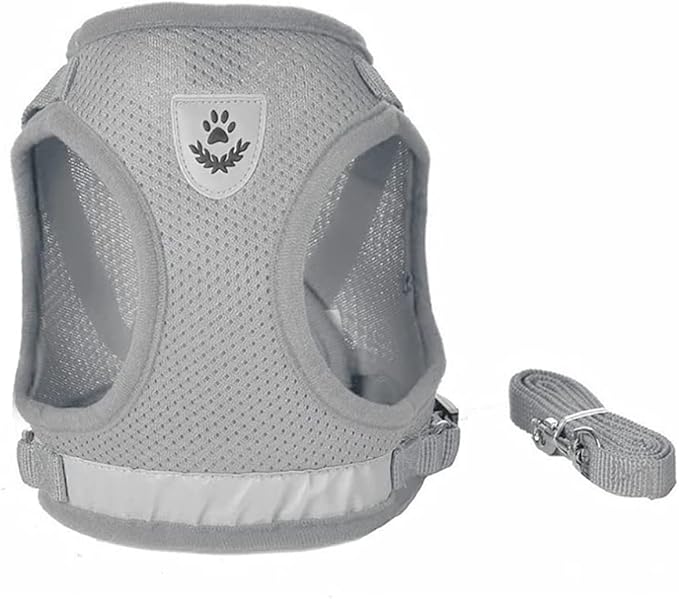 FEimaX Dog Harness and Leash Set for Walking, Soft Mesh Adjustable Easy Control Lightweight Cat Vest Harnesses with Reflective Strips, Escape Proof Small Dogs Cats Vests (Grey, X-Large)