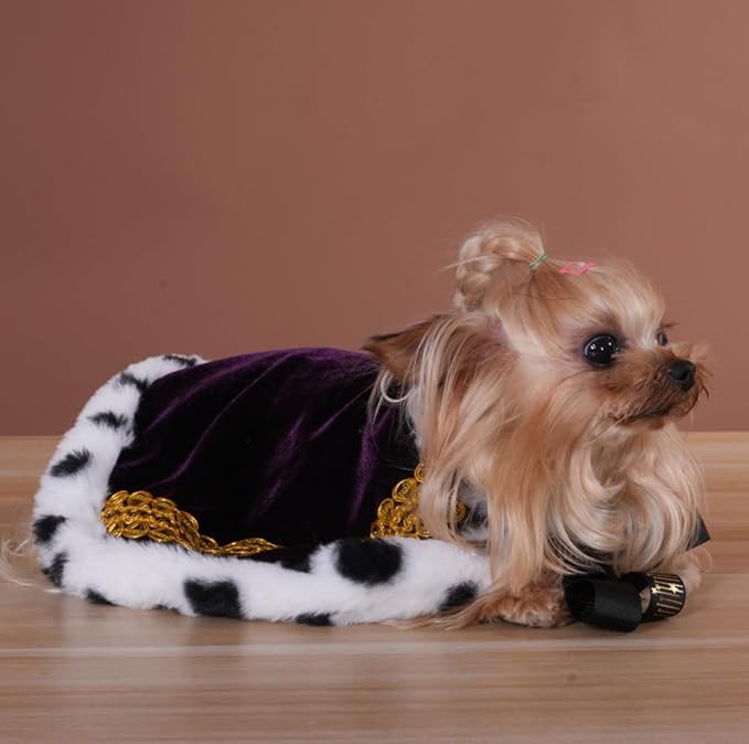 Lovelyshop pet Serial Lux Fur Purple Cat Dog Cloak for Halloween Costumes, King Queen Prince and Princess Cosplay-XS
