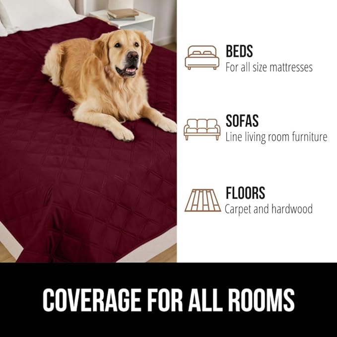 GORILLA GRIP Waterproof Dog Bed Cover, Pet Blanket for Furniture, Sofa, Couch, Crate, Car, Sofa Throw Essential for Cats and Dogs, Tear and Slip Resistant Leakproof Cushion Cover, 40x50 Burgundy