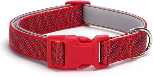Reflective Dog Collar, Sturdy Nylon Collars with Quick Release Buckle, Adjustable Dog Collar for Puppy and Small Medium Large Girl and Boy Dogs (Red, Medium)