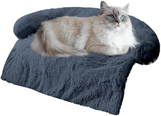 Tinaco Luxurious Calming Dogs/Cats Bed Mats, Washable Removable Couch Cover, Plush Long Fur Mat for Pets, Waterproof Lining, Perfect for Small, Medium and Large Dogs and Cats (Navy Blue, M)