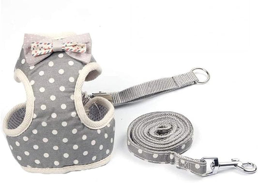 Puppy Harness and Leash Set for Walking Escape Proof Adjustable Soft Padded Mesh Front Vest Harness with Leash and Cute Bows Easy to Put On & Take Off Step in Dog Harness for Small Dogs and Cats