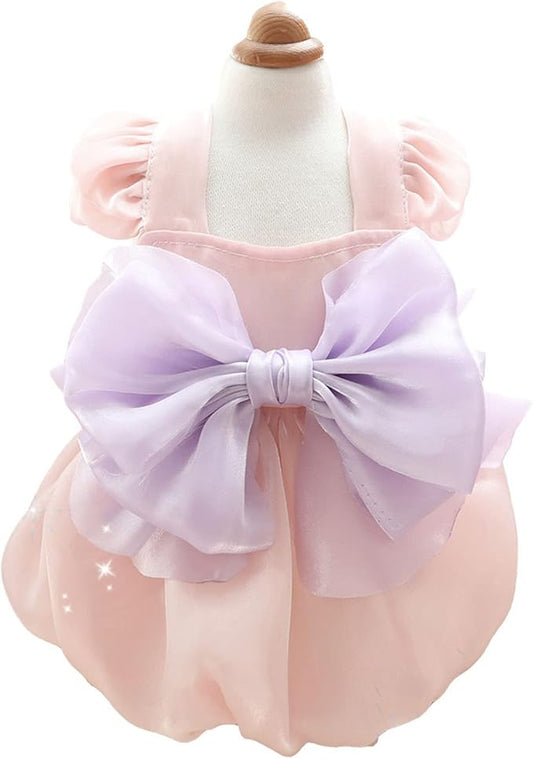 FLAdorepet Shining Dog Dress Tutu Pink Bowknot Pet Clothes for Wedding Birthday Party Doggy Gown Puppy Outfits Cat Apparel (Purple Bow, X-Small)
