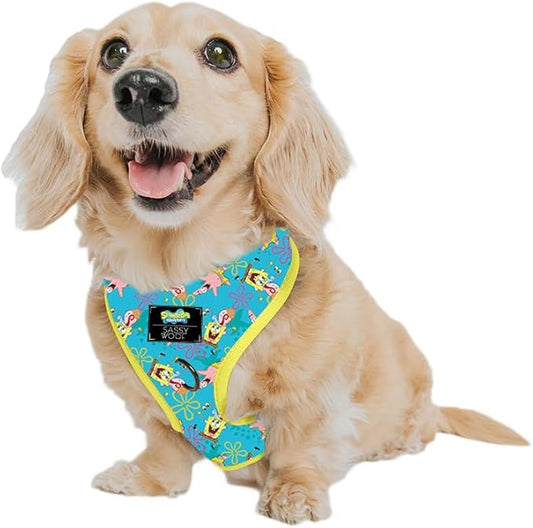 Dog Adjustable Harness - Spongebob Squarepants™ Jelly Fishin' - XS, Breathable Mesh, No Pull Design with Two D-Rings, Patented Design, Perfect for Small Dogs - Officially Licensed