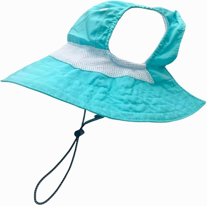 Dog Outdoor Hat with Ear Hole Round Brim Summer Dog Puppy Cat Suncare Cooling Bucket Hat Cute Active Sun Protection Pet Caps (Blue, Medium)