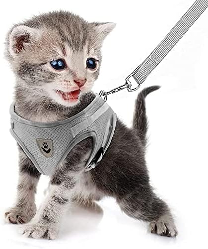 FEimaX Dog Harness and Leash Set for Walking, Soft Mesh Adjustable Easy Control Lightweight Cat Vest Harnesses with Reflective Strips, Escape Proof Small Dogs Cats Vests (Grey, Medium)