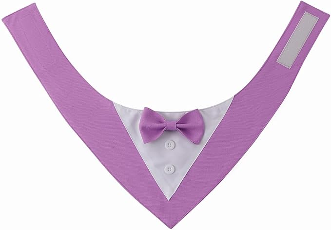Dog Tuxedo Collar for Wedding Engagement and Birthday, Formal Bandana Suit Tux Costume with Bow Tie and Adjustable Buckle,Suitable for Large Pup. (Purple, L)