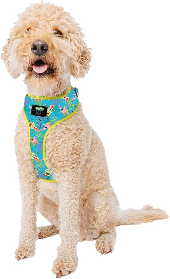 Dog Adjustable Harness - Spongebob Squarepants™ Jelly Fishin' - L, Breathable Mesh, No Pull Design with Two D-Rings, Patented Design, Ideal for Large Dogs - Officially Licensed