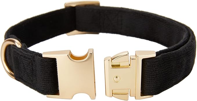 Soft Dog Collar with Metal Buckle Adjustable Durable Comfort Cotton Corduroy Collars for Small Dogs Velvet Dog Collars, Black