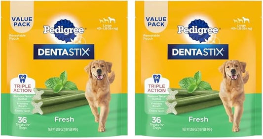 Pedigree DENTASTIX Dental Dog Treats for Large Dogs Fresh Flavor Dental Bones, 1.87 lb. Value Pack (36 Treats) (Pack of 2)