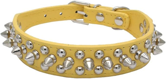 Yellow Puppy Collar with Spike, Mushrooms Rivet Spiked Dog Collar Anti-Bite Studded Protective Pet Neck Faux Leather Boy Cat Collars for XXS XS Small Medium Large Male Dogs Goat, S