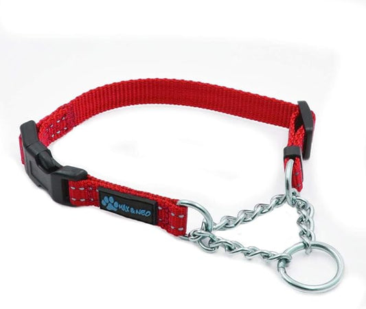 Max and Neo Stainless Steel Chain Martingale Collar - We Donate a Collar to a Dog Rescue for Every Collar Sold (X-Small, RED)