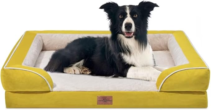 Comfort Expression Waterproof Dog Beds Large Sized Dogs, Large Dog Beds Orthopedic Foam, Comfy Pet Bed Sofa with Washable Removable Cover & Non-Slip Bottom(Spicy Mustard)
