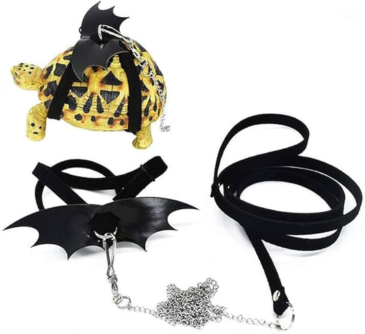 Turtle Harness and Leash with Wings- Harness Strap Chest Collar Adjustable Rope Walking for Turtle Reptile(Black S