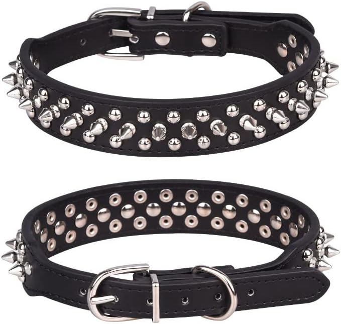 Spiked Dog Collar Soft Pu Leather Rivet Spike Studded Puppy Adjustable Cat Collars Black XXS