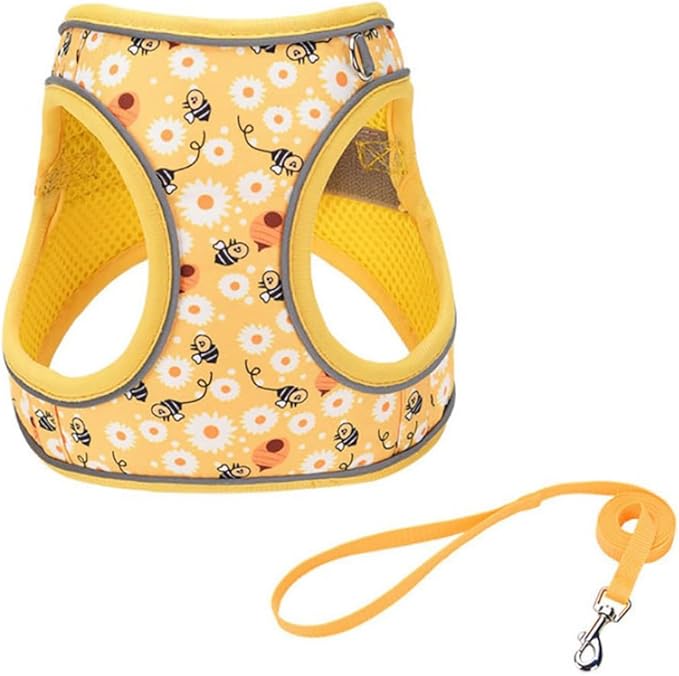 Step in Dog Harness and Leash Set, Flower Adjustable Easy Walk Puppy Harnesses, Soft Mesh Pet Vest Harness Small Size Adjustable No Pull Dog Harness for Small Dogs and Cats(Bee, XXS)