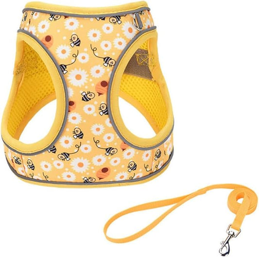 Step in Dog Harness and Leash Set, Flower Adjustable Easy Walk Puppy Harnesses, Soft Mesh Pet Vest Harness Small Size Adjustable No Pull Dog Harness for Small Medium Dogs(Bee, S)