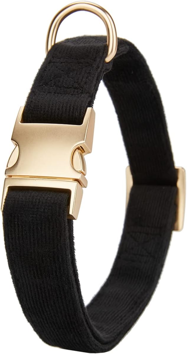 Soft Dog Collar with Metal Buckle Adjustable Durable Comfort Cotton Corduroy Collars for Medium Dogs Velvet Dog Collars, Black