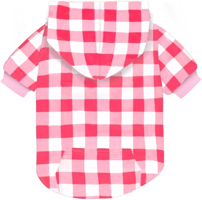 Plaid Dog Sweaters Hoodies Sweatshirts for Dogs Cats, Warm and Soft Cold Weater Coats for Christmas (Pink, Medium)